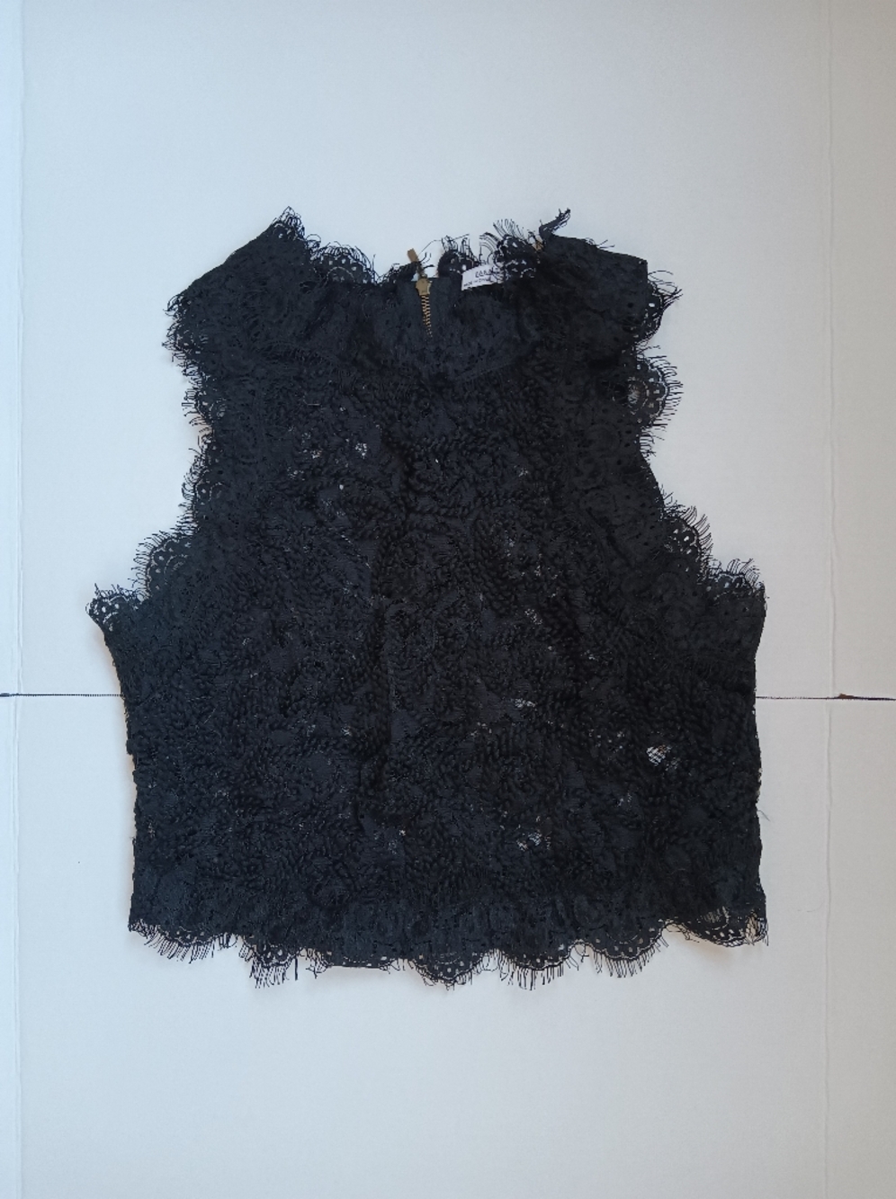 Zara Black Lace High-Neck Sleeveless Camisole With Gold Zipper Full Back Size M